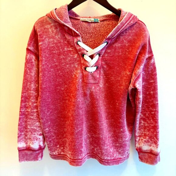 🆕 Vintage Havana (Nordstrom brand) Kids' New Burnout Red Front Lace Hoodie - Picture 2 of 7